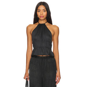 Lioness Womens Spaghetti Strap Legacy Halter Top Blouse open back Black L NWT